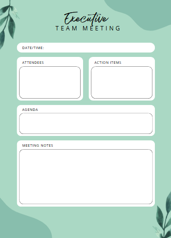 Green Floral Abstract Shape Shop Meeting Minutes