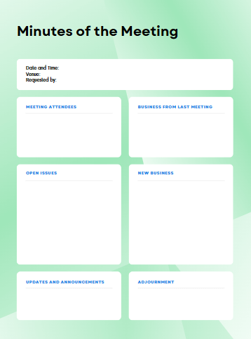 Green and Blue Color Blocks Gradient Meeting Minutes sample